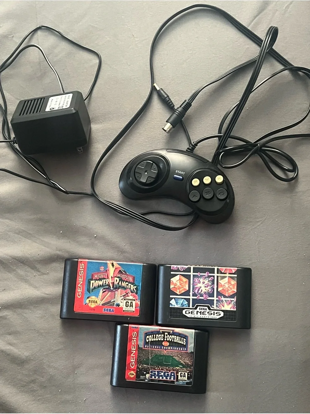 ONE CONTROLLER POWER CORD AND THREE GAMES FOR SEGA GENESIS